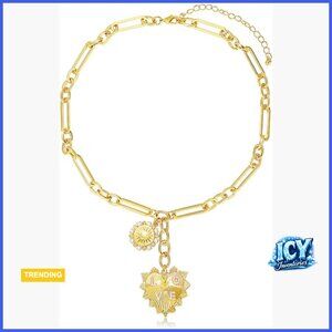 Chunky Gold Plated Heart Pendant Necklace with Adjustable Chain